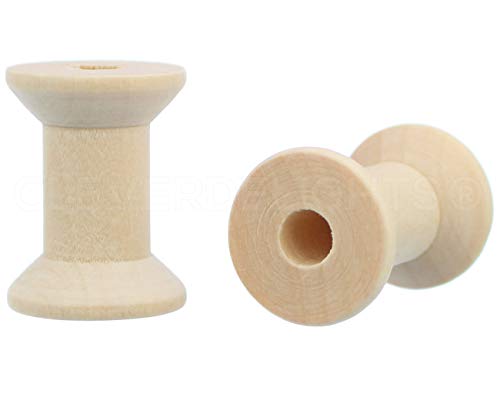 CleverDelights 1 1/8" x 7/8" Wood Spools - 100 Pack - Empty Craft Spools CleverDelights