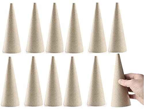 Paper Mache Cones with Open Bottoms - Bulk Pack of 12 Cardboard Cones for Crafting Dolls, Holiday Angels, and Christmas Trees by Factory Direct Craft Factory Direct Craft