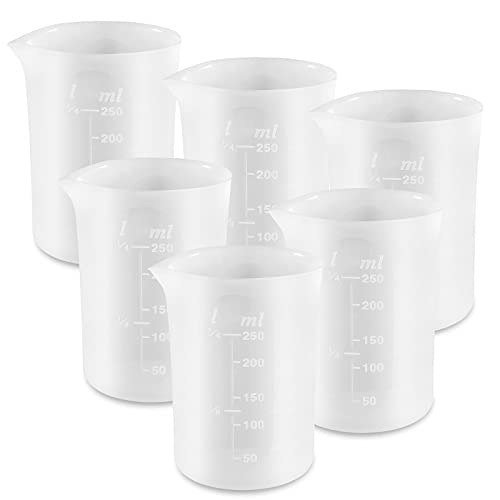 Coopay 250 ml Silicone Measuring Cups for Resin Non-Stick Mixing Cups Glue Tools, Precise Scale for for Resin DIY Craft Jewelry Making, 6 PCS Coopay
