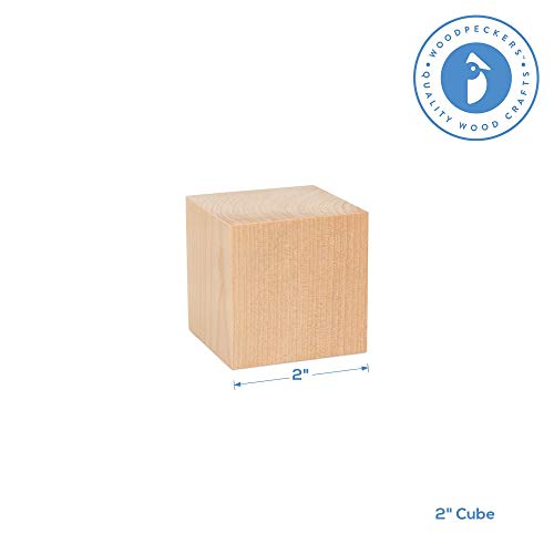 Unfinished Wood Cubes 2-inch, Pack of 6 Large Wooden Cubes for Wood Blocks Crafts and Decor, by Woodpeckers Woodpeckers