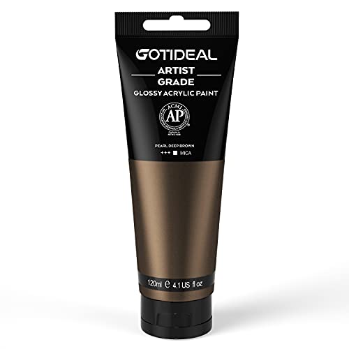 GOTIDEAL Metallic Acrylic Paint Pearl Deep Brown Tubes(120ml, 4.1 oz) Non Toxic Non Fading,Rich Pigments for Painters, Adults & Kids, Ideal for GOTIDEAL