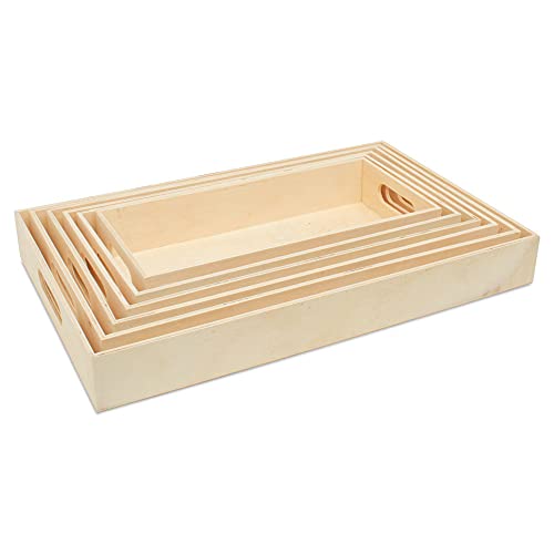 Unfinished Wood Nesting Trays with Handles, Set of 6, for Crafting, Resin, Organizing, DIY Décor, and Montessori Activity, by Woodpeckers Woodpeckers