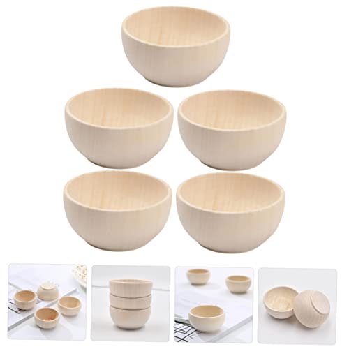 EXCEART 5 Pcs Wooden Bowl Woody Doll Accessories Mini Candle Wooden Peg Doll DIY Wood Bowls Mini Wood Bowls Wooden Unfinished Crafts Bowls Wood Bowls EXCEART