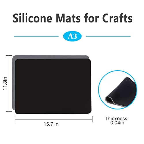 Silicone Sheets for Crafts, IKOCO 15.7"x 11.8" Silicone Craft Mat for Playdough A3 Large Nonstick Art Mat for Epoxy Resin Jewelry Casting, Black&Grey IKOCO