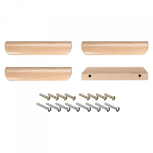uxcell Wood Pull Handles, 4pcs 96mm/3.78" Hole Distance Wooden Drawer Unfinished Knobs Pulls for Kitchen Furniture Drawer Wardrobe Cupboard uxcell
