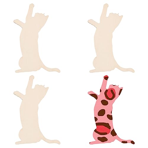 OLYCRAFT 4Pcs Unfinished Wood Pieces 5.8x4.3 Inch Cat Wood Pieces Cat Cutout Unfinished Wood Undyed Wood Cat Slices Blank Wood Slices for DIY Crafts OLYCRAFT