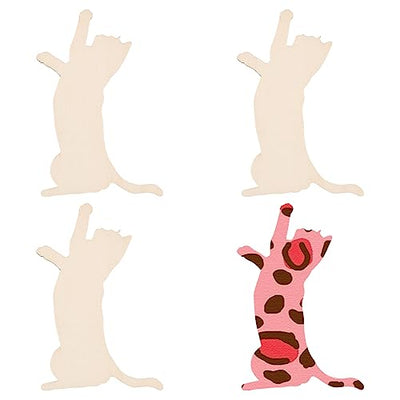 OLYCRAFT 4Pcs Unfinished Wood Pieces 5.8x4.3 Inch Cat Wood Pieces Cat Cutout Unfinished Wood Undyed Wood Cat Slices Blank Wood Slices for DIY Crafts