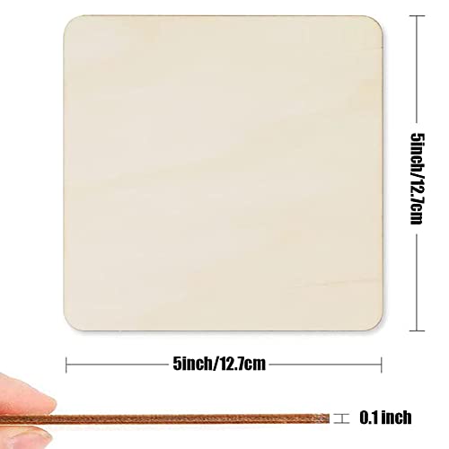WLIANG 50 Pcs Unfinished Wood Pieces, Natural Blank 5 X 5 Inch Wood Squares, Wooden Square Cutouts Tiles for DIY Crafts Painting, Coasters Engraving, WLIANG