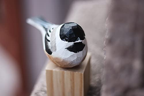 Hand Carved Wooden Black-Capped Chickadee Bird Figurine Wood Bird Statue for Home Decor WoodArtSupply