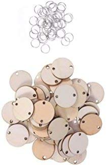 WINOMO 50pcs Round Wooden Slices with 50 Iron Loops Set Wood Discs Circles for Hanging Wooden Plaque Birthday Reminder DIY Calendar Accessories WINOMO