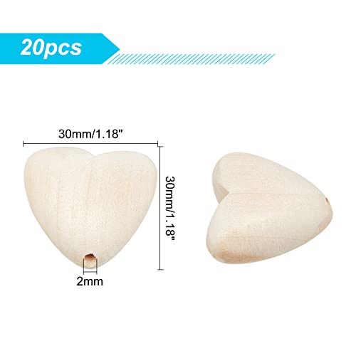 OLYCRAFT 20pcs Natural Wood Heart Beads 30mm Cherry Wooden Beads with 2mm Hole Unfinished Wood Beads Heart Shape Loose Wooden Beads for Crafts DIY OLYCRAFT