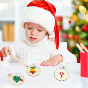 OurWarm 100pcs Natural Wood Slices 3.5inch, DIY Wooden Christmas Ornaments Unfinished Predrilled Wood Circles for Crafts Centerpieces Holiday Hanging OurWarm