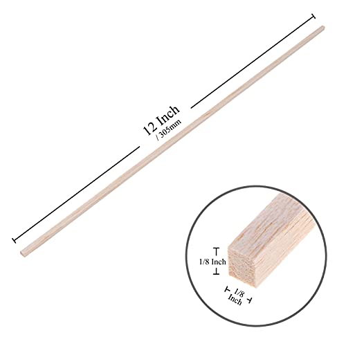 Balsa Wood Sticks 1/8 Inch Square Dowels Rod Strips 12" Long - Pack of 50 by Craftiff Craftiff