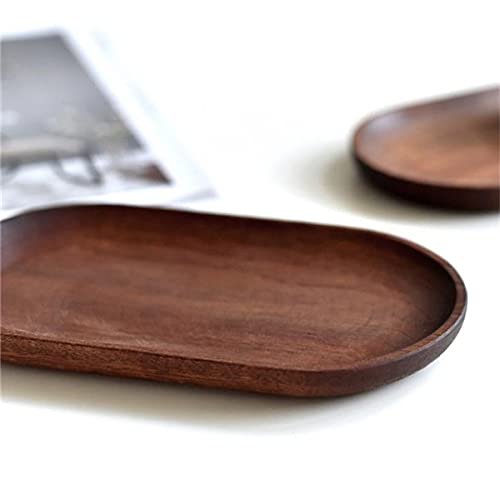 Mini Serving Tray for Jewellery Key Coin Set of 2, Oval Natural Wood Dessert Cup Tray, Small Wooden Cheese Plate, Tableware Decorative Tray (2) BWRMHME