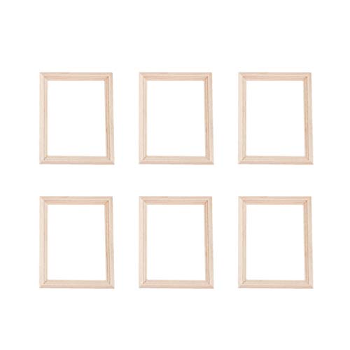 Exceart 6Pcs 1/12 Wood Dollhouse Furniture Unfinished Mini Photo Frame Artificial Miniature Scene Model DIY Wall Art Painting Toys for Nursery Room EXCEART