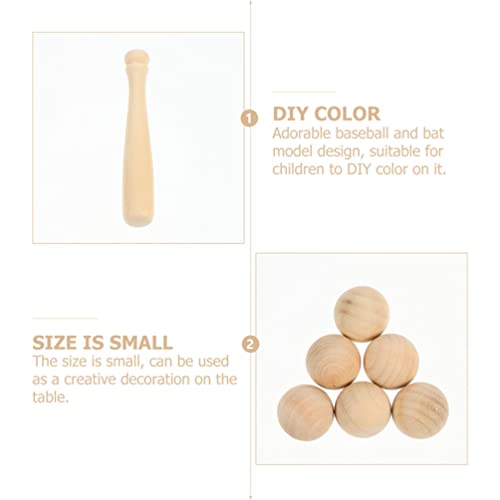 Toyvian Unfinished Mini Wooden Baseball Bats and Balls Unpainted Wood Baseball Bats for Scrapbooking and DIY Craft Projects Toyvian