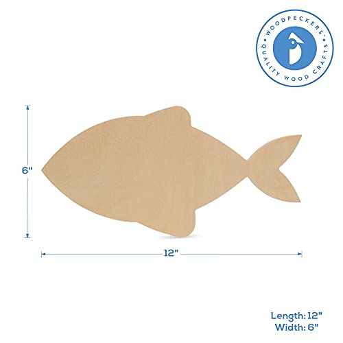 Unfinished Wooden Fish Cutout, 12", Pack of 1 Wooden Shapes for Crafts, Use for Summer, Beach & Nautical Decor and Crafting, by Woodpeckers Woodpeckers