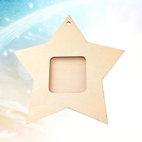 Amosfun 10pcs Wood Star Mini Photo Picture Frames Wooden Unfinished Wooden Cutouts 4th of July Decorations Amosfun