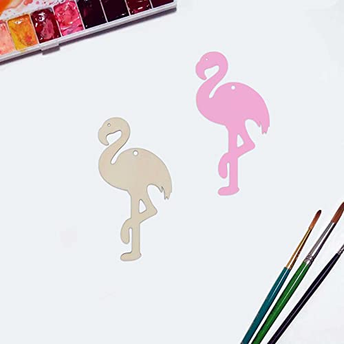 20pcs Flamingo Shape Unfinished Wood Cutouts DIY Crafts Blank Flamingo Wooden Ornaments for Summer Hawaii Luau Theme Party Decoration JANOU