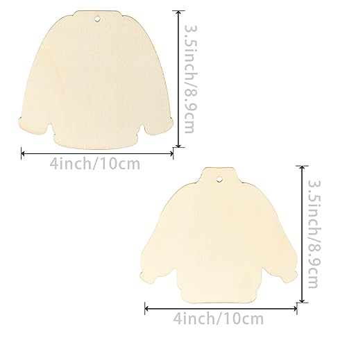 Clothes Wood Wooden Clothing Shape Unfinished Wood Sweater Blank Wood Pieces Wooden with Twines Art Ornaments for Christmas Wedding Birthday Party Zontween