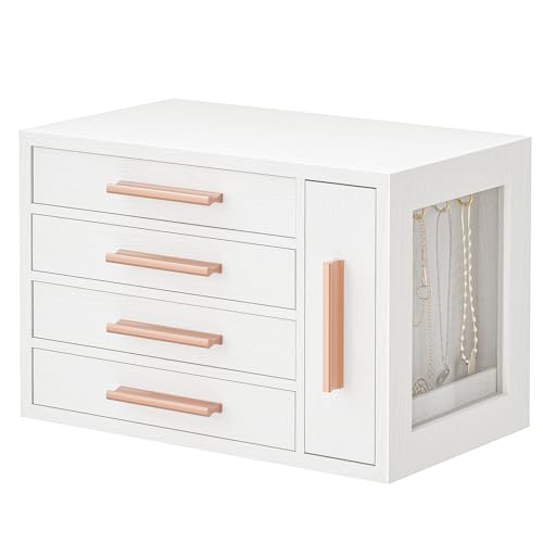 HOOBRO Jewelry Box for Women, Wooden Jewelry Organizer with Transparent Window, 4-Layer Jewelry Organizer Box, Jewelry Holder Organizer for Earrings, HOOBRO