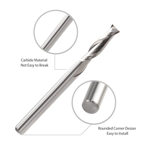 CNC Router Bits 1/8" Shank CNC Bit End Mill 1/16" Cutting Dia Flat Nose Carbide Endmill Two Flute Spiral Upcut Milling Cutter Tool Set for Wood PVC HOZLY