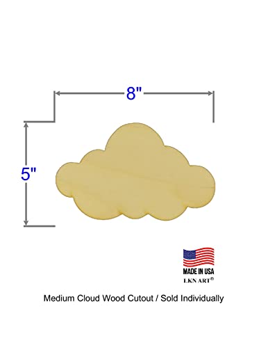 Unfinished Cloud Wood Cut Out Available in a Variety of Sizes and Thicknesses (1/8" Thickness, Medium 8" x 5" (Sold Individually)) LKN ART