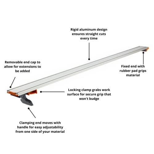 BORA 50” NGX Clamp Edge, Straight Cut Guide for Circular Saws, Easy to Use, Great for Cross-Cutting Plywood Sheets and Routing Dados, 544050 Bora