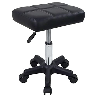FURWOO Rectangle Rolling Stool with Wheels Height Adjustable Swivel Stool Chair for Spa Salon Massage Black