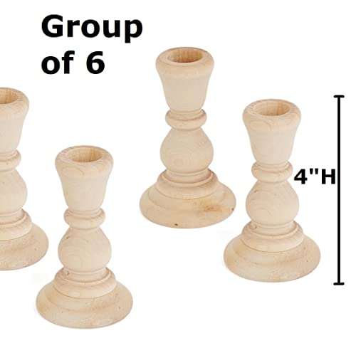 Unfinished Natural Wood Candle Sticks by Factory Direct Craft - Set of 6 Wooden Candle Holders for DIY Crafts and Decorating Made in USA (Sizes 4"H) Factory Direct Craft