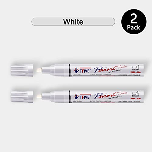 TFIVE White Permanent Paint Marker Pens - 2 Count Oil Based Marker Pen, Medium Tip, Waterproof & Quick Dry, for Office, Art projects, Rock Painting, TFIVE