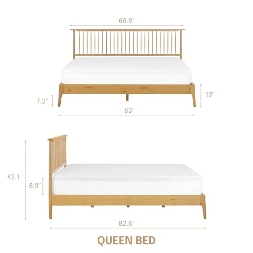 NTC Ruby Rustic Oak Wooden Bed Frame with Headboard - Effortless Assembly and Silent Slats System NTC