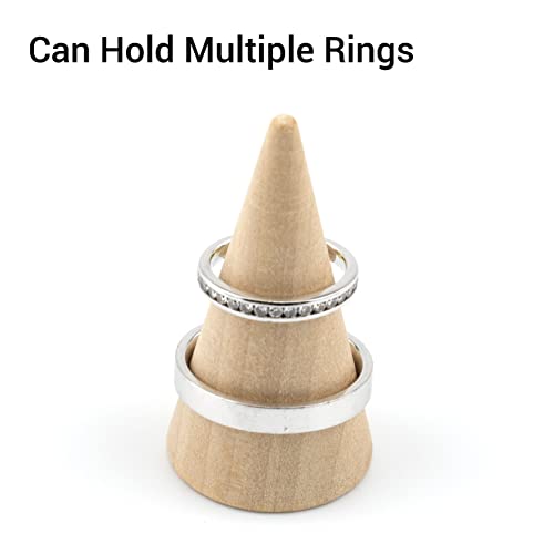 IFAMIO 10 Pieces Wood Ring Cone Stand Wooden Single Ring Display Holder Cone Shape Ring Display Support Ring Rack Ring Holder Jewelry Display Stand IFAMIO