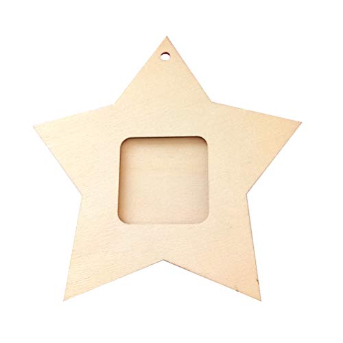 Amosfun 10pcs Wood Star Mini Photo Picture Frames Wooden Unfinished Wooden Cutouts 4th of July Decorations Amosfun