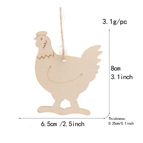 20 Sets Wooden Chicken Cutouts Slices Wooden Hanging Chicken Easter Ornaments Unfinished Hanging Hens Chips with Rope for DIY Painting Craft Easter BESTOYARD