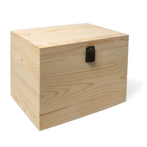 10x7x7-Inch Unfinished Wooden Box with Hinged Lid & Front Clasp for DIY Art Project Crafts Woodcraft Keepsake - Easy to Stain Paint Wood Burning VIKOS Products