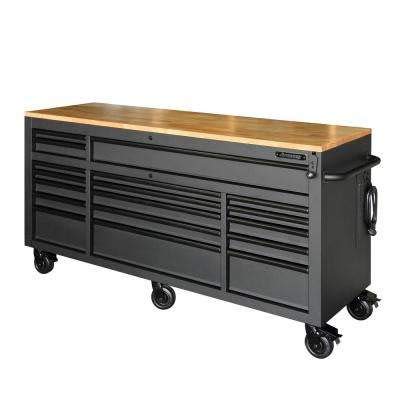 Husky 72 in. 18-Drawer Mobile Workbench with Adjustable-Height Solid Wood Top in Matte Black HuskyTool