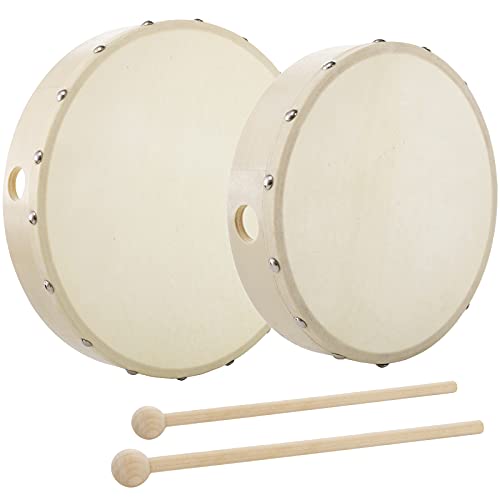 Foraineam 10 Inch & 8 Inch Hand Drum Musical Hand Percussion Wood Frame Drum with Drum Stick Foraineam