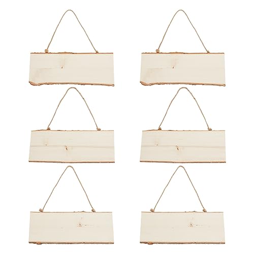 OLYCRAFT 6pcs Wood Hanging Signs Unfinished Hanging Wood Plaques Rectangle Wooden Blanks Wood Sign Wooden Slices Banners with Ropes for DIY Painting OLYCRAFT