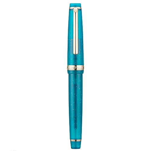 Jinhao 82 Acrylic Fountain Pen, Iridium Extra Fine Nib with Ink Converter, Transparent Peacock Blue Fluorescent Classic Design Smooth Writing Pen Wikult