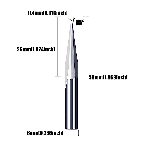 HUHAO 3PCS CNC Router Bit 6mm Carbide Engraving V Groove Cutting Bit 2 Flute 15 Degree 0.3mm Tip CNC Engraving Bits for Woodworking Steel Brass MDF HUHAO
