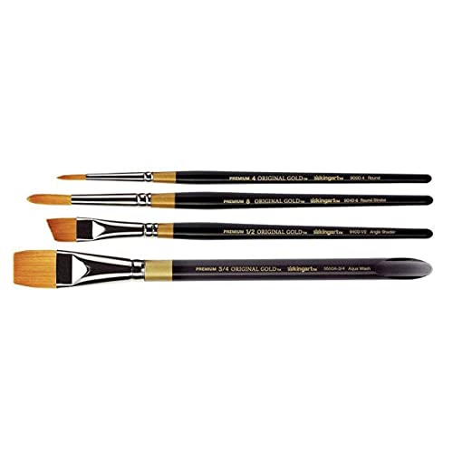 KINGART Original Gold Series Premium Golden Taklon Multimedia Artist Brushes, Painting Tools for Oil, Acrylic, Watercolor and Gouache, Gift Box, Set KINGART