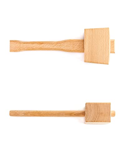 QWORK Wooden Mallet, 9.5" Manual Ice Hammer Mallet Beech Solid Carpenter Wood Hammer Woodworking Hand Tool QWORK