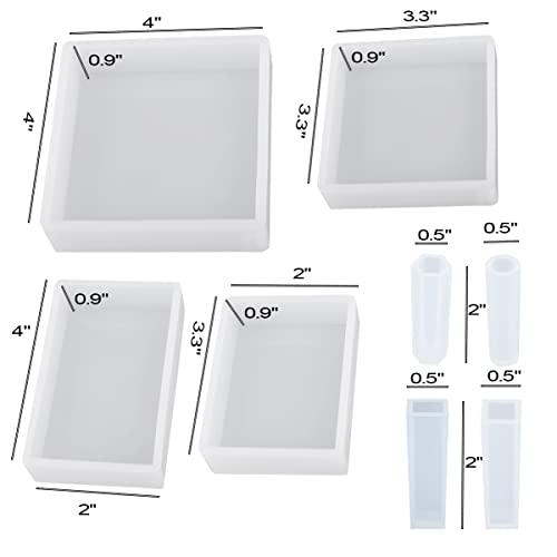 8pcs Resin Molds Kit,Square and Rectangle Silicone Epoxy Molds for Resin Jewelry, Soap, Dried Flower Leaf, Insect Specimen Trybesty