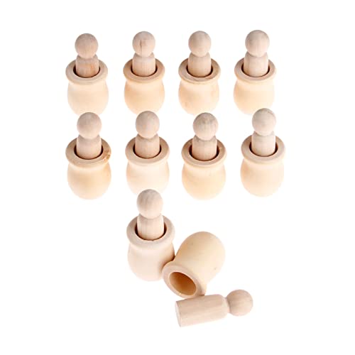 10PCs Wood Peg Dolls Wooden Figures, Mini People Unfinished Wooden DIY Craft Toy Set Decoration Unpainted Blank Wooden Peg People, Nesting Set Peg Yetaha