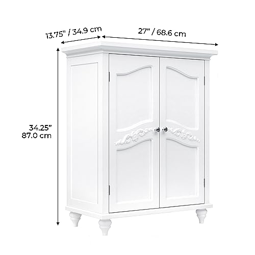 Teamson Home Versailles Wooden Freestanding Floor Storage Cabinet with 2 Adjustable Interior Shelves 3 Storage Spaces and 2 Floral Scroll Doors, Teamson Home