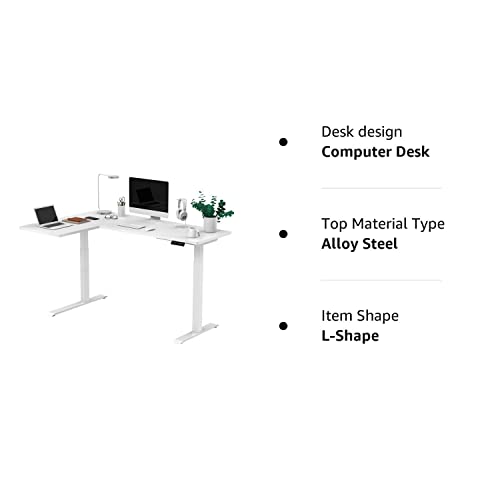SANODESK 63-Inch Large Dual Motor L-Shaped Electric Height Adjustable Standing Desk - Reversible Panel - White Top/White Frame - Ideal for Gaming, SANODESK
