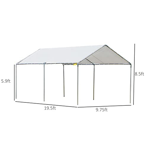 Outsunny 10'x20' Carport Heavy Duty Galvanized Car Canopy with Included Anchor Kit, 3 Reinforced Steel Cables, White Outsunny