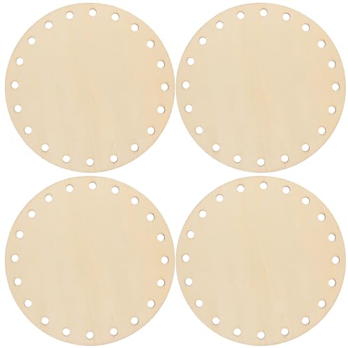ULTNICE 4pcs Natural Wooden Basket Bottom Circle Shape Blank Crochet Knitting Basket Wood Base Shaper for DIY Basket Craft Weaving Making Supplies ULTNICE