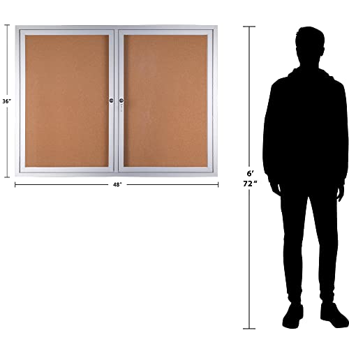 WorkPro® Enclosed Double-Door Cork Bulletin Board, 36" x 48", Aluminum Frame With Silver Finish WorkPro